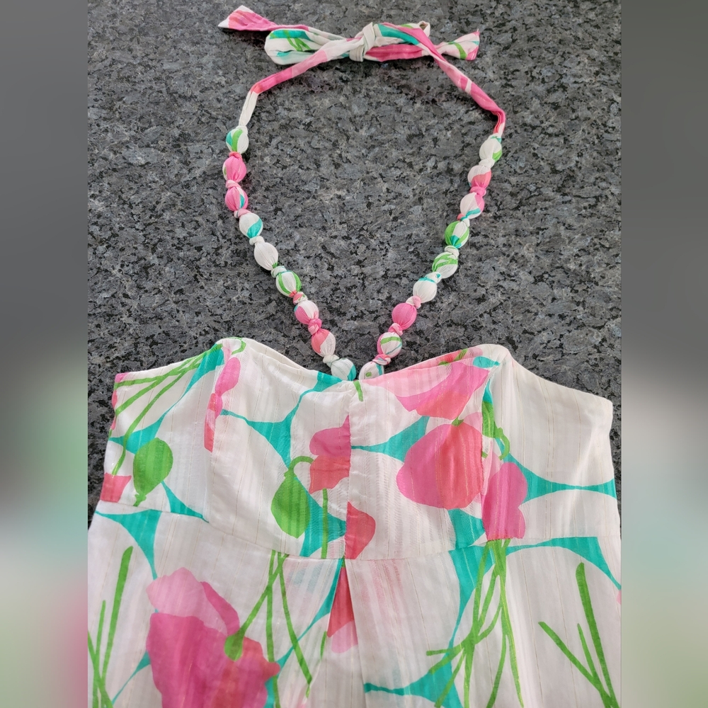 Lilly Pulitzer White Strapless Dress with Pink & Green Floral Print - Picture 3 of 10